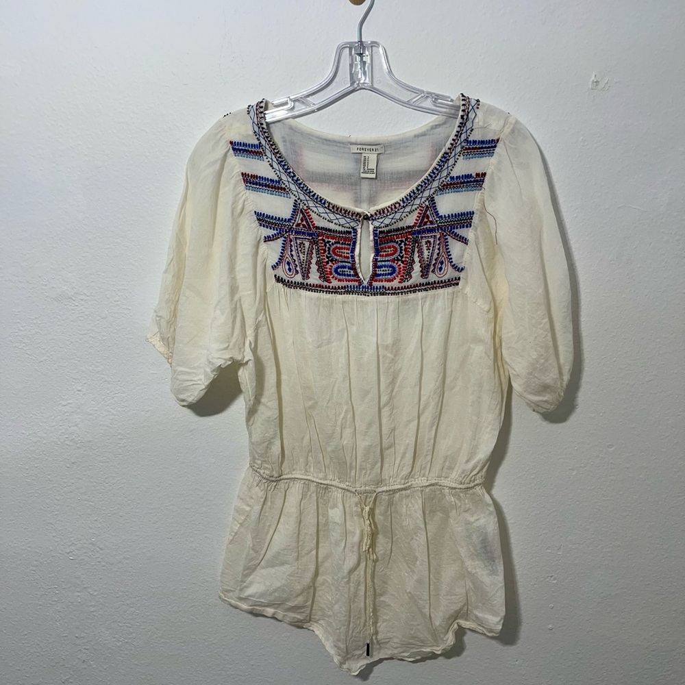 Forever 21 Embroidered Top with Red and Blue Accents